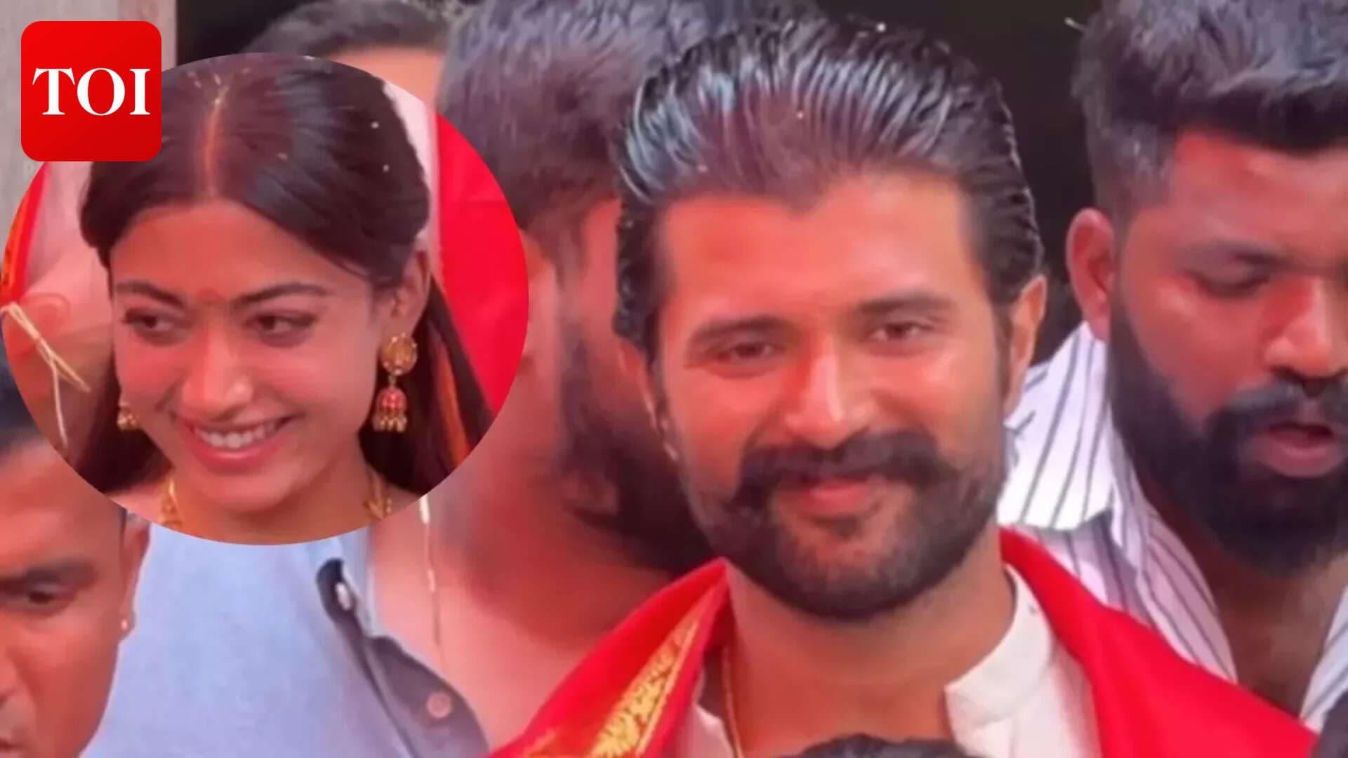 Vijay Deverakonda shields Rashmika Mandanna from crowds during Hyderabad temple visit - Watch Video